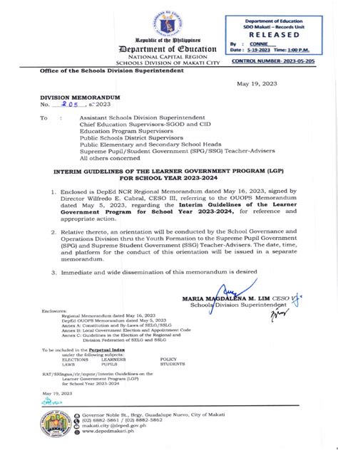 Interim Guidelines of the Learner Government Program (LGP) for .